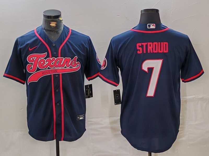 Men%27s Houston Texans #7 CJ Stroud Navy With Patch Cool Base Stitched Baseball Jersey